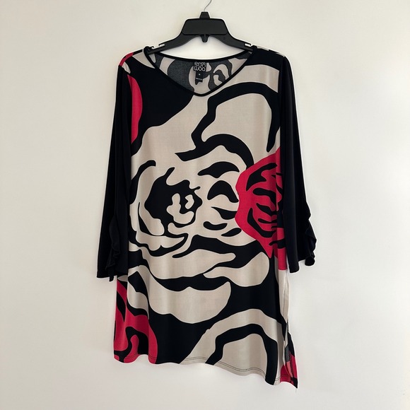 Clara Sun Woo Tops - Clara Sun Woo Abstract Rose Tunic Top Women 1X Asymmetrical Slinky Artsy Stretch